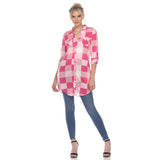 White Mark Women's Buffalo Plaid Rounded Hem Tunic Top