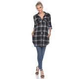 White Mark Women's Plaid Rounded Hem Tunic Top