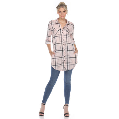 White Mark Women's Plaid Rounded Hem Tunic Top