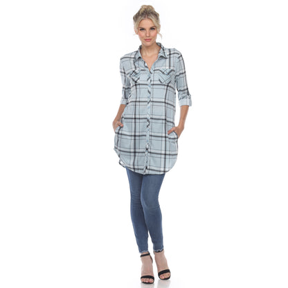 White Mark Women's Plaid Rounded Hem Tunic Top