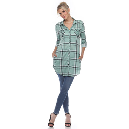 White Mark Women's Plaid Rounded Hem Tunic Top