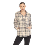 White Mark Women's Flannel Plaid Button Up Long Sleeve Top