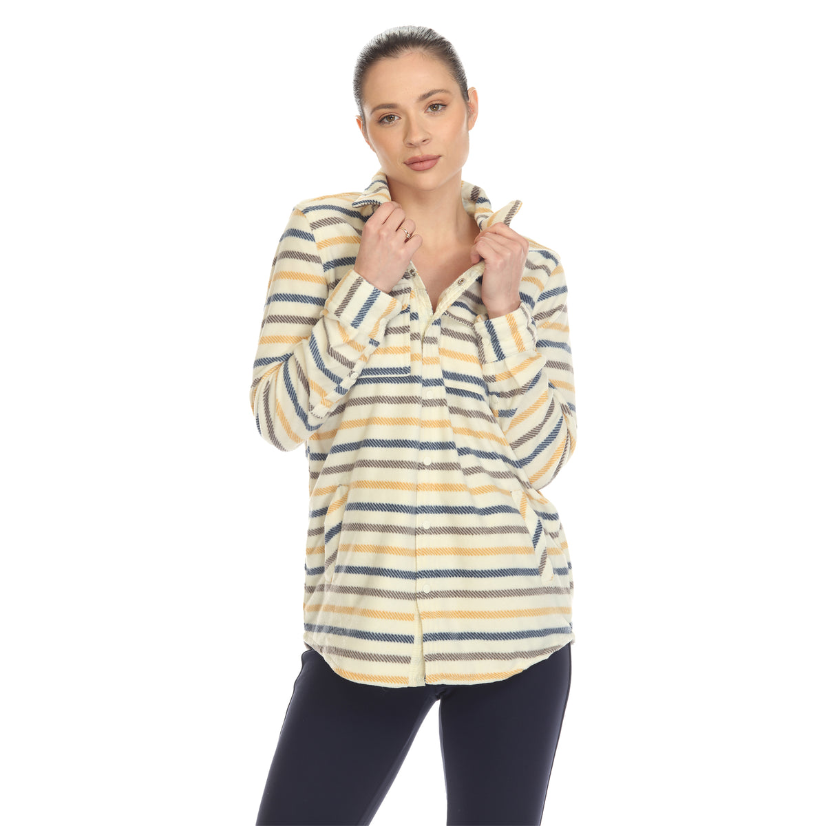 White Mark Women's Flannel Plaid Button Up Long Sleeve Top