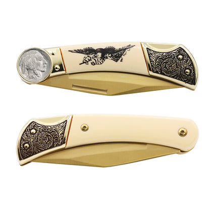1913-1938 Buffalo Nickel Pocket Knife with American Bald Eagle and United States Flag Design
