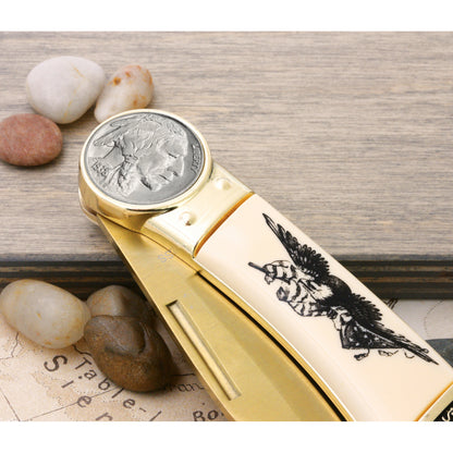 1913-1938 Buffalo Nickel Pocket Knife with American Bald Eagle and United States Flag Design
