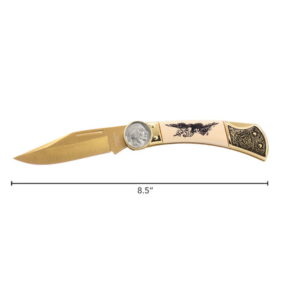 1913-1938 Buffalo Nickel Pocket Knife with American Bald Eagle and United States Flag Design