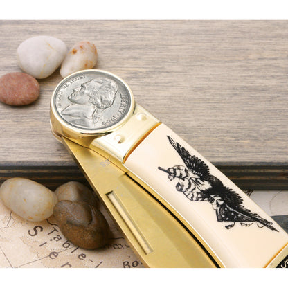 1942-1945 Jefferson Silver Wartime Nickel Pocket Knife w/ American Bald Eagle and United States Flag Design