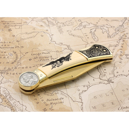 1942-1945 Jefferson Silver Wartime Nickel Pocket Knife w/ American Bald Eagle and United States Flag Design
