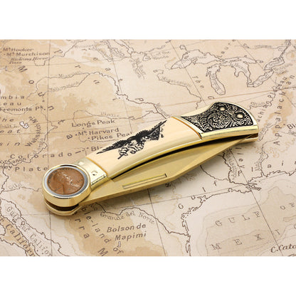1909 First-Year-of-Issue Lincoln Wheat Penny Pocket Knife w/ American Bald Eagle and United States Flag Design
