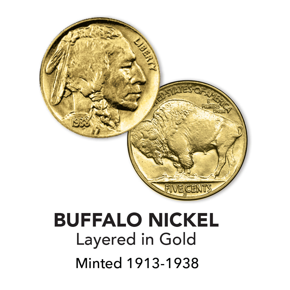 1913-1938 Gold-Layered Buffalo Nickel Pocket Knife w/ American Bald Eagle and United States Flag Design