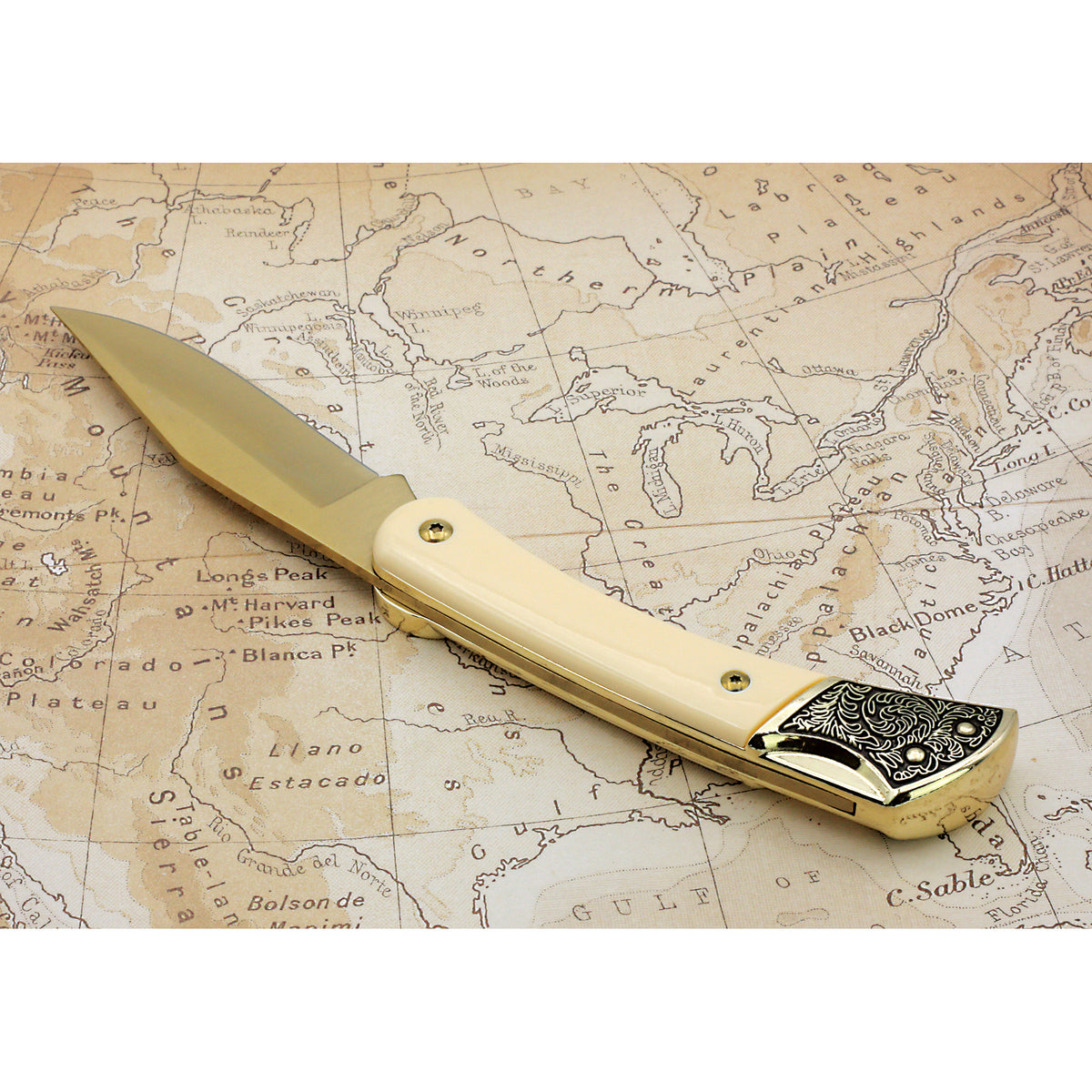 1913-1938 Gold-Layered Buffalo Nickel Pocket Knife w/ American Bald Eagle and United States Flag Design