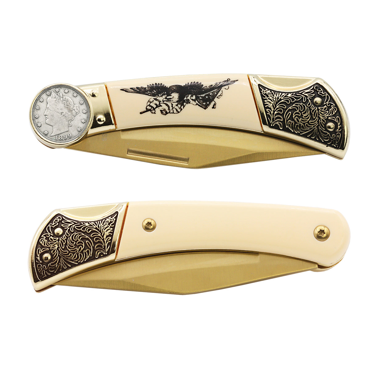 1800's Liberty Nickel Pocket Knife w/ American Bald Eagle and United States Flag Design