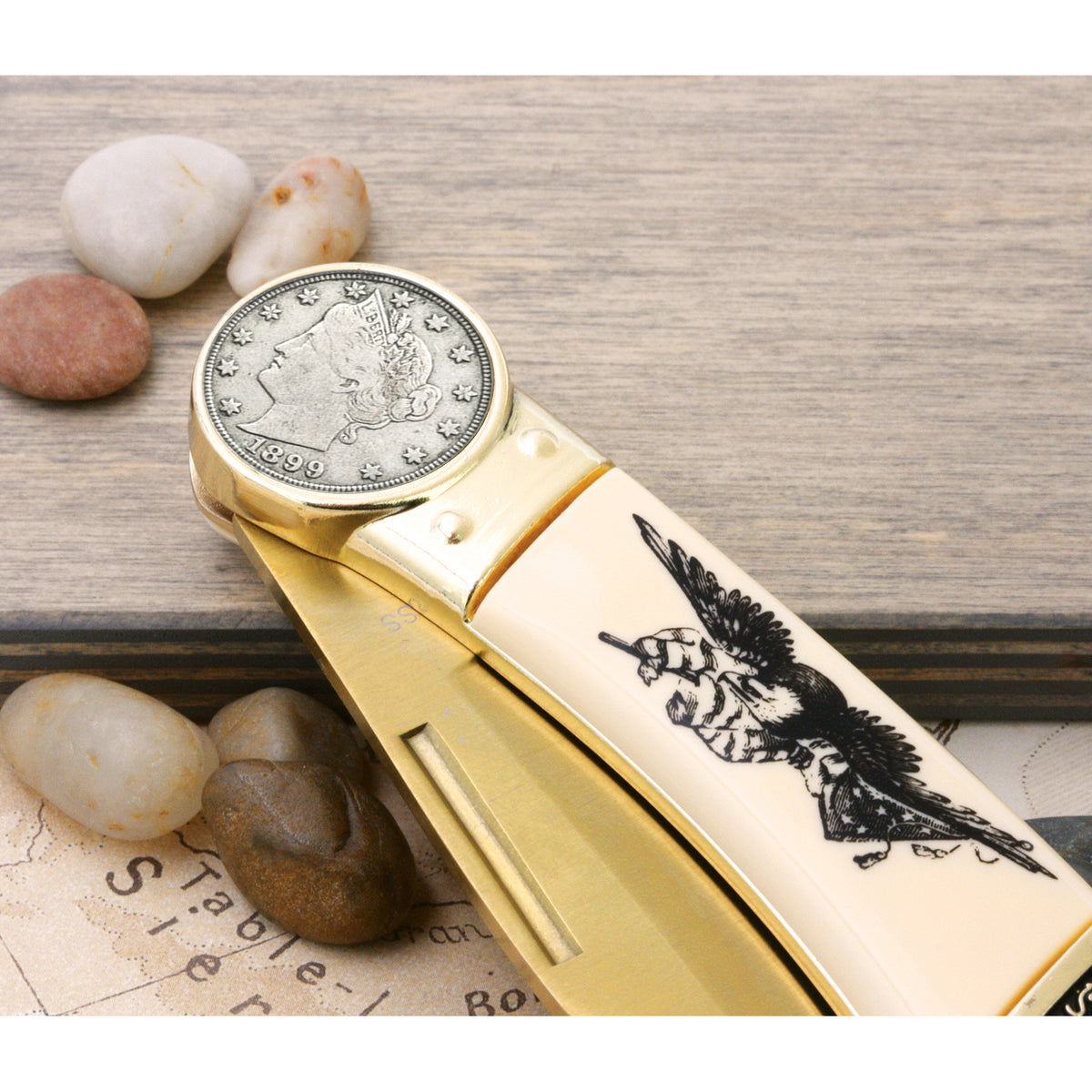 1800's Liberty Nickel Pocket Knife w/ American Bald Eagle and United States Flag Design