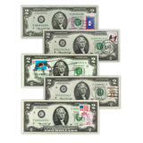 Set of 5 1976 $2 Federal Reserve Note 1st Day of Issue with Postmark and Stamp