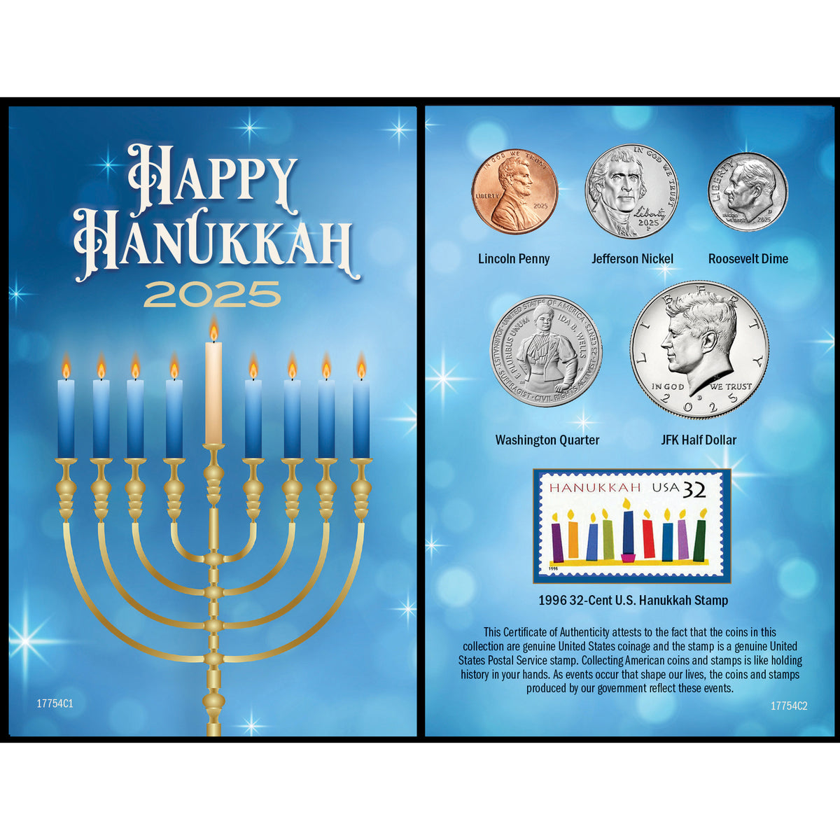 2025 Hanukkah Stamp & Coin Collectible Greeting Card