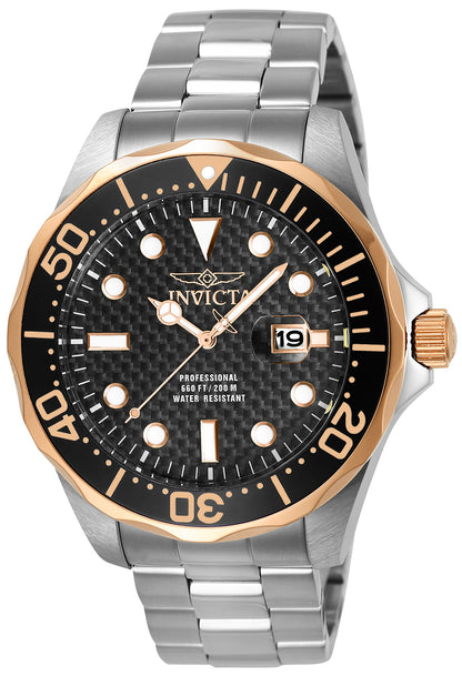 Invicta Men's 47mm Pro Diver Quartz Date Carbon Fiber Dial Bracelet Watch