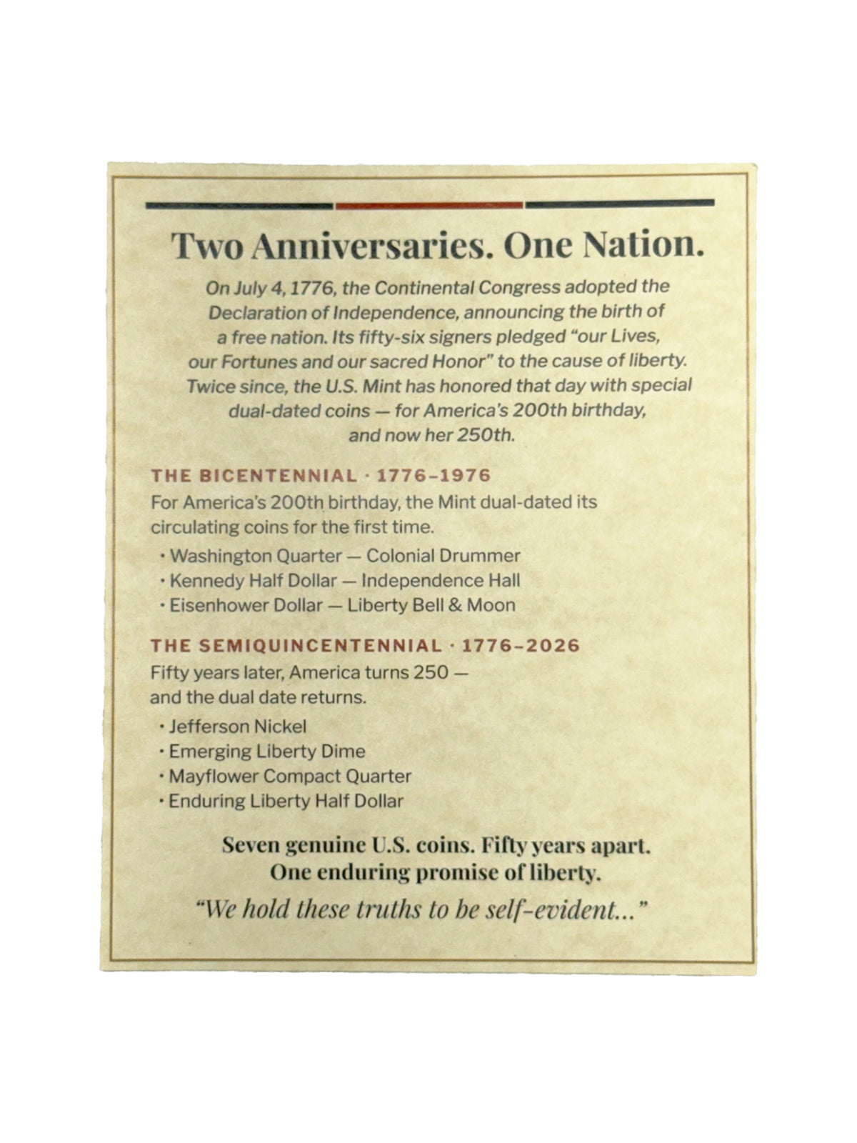 Great America Celebration 7 Coin Set 1776-1976 & 1776-2026 US Mint Coins