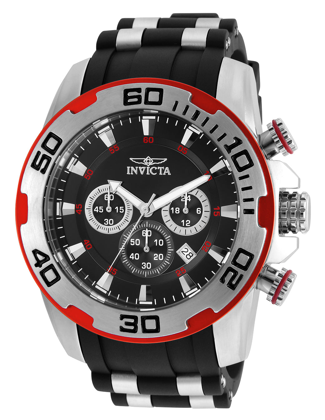 Invicta Men's 50mm Pro Diver Scuba Quartz Chronograph Silvertone Case Silicone Strap Watch