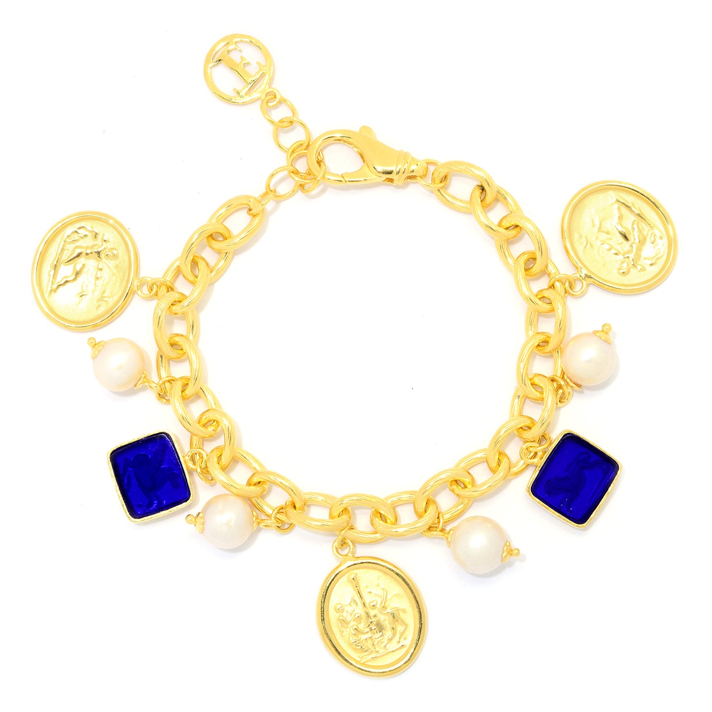Tagliamonte 18K Gold Plated Venetian Glass Cameo Intaglio Charm Bracelet