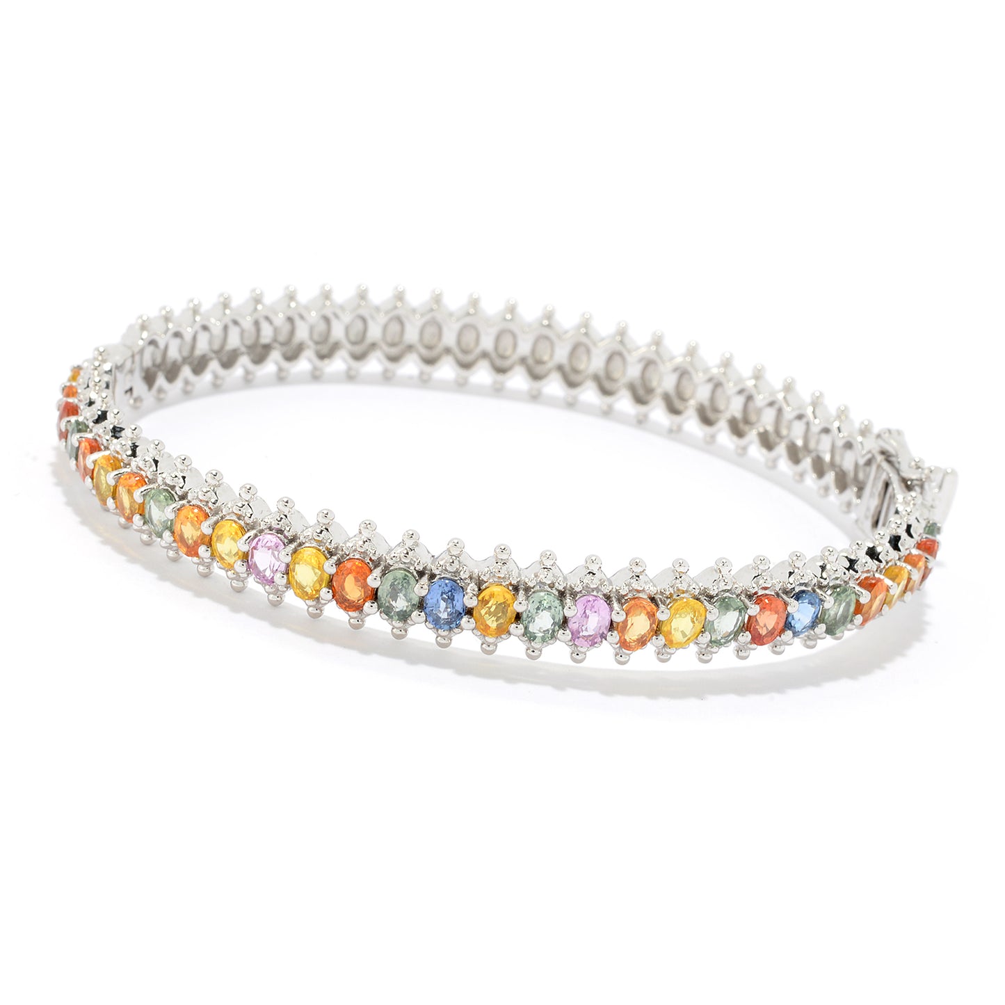 Sterling Silver Multi-Sapphire Hinged Bangle Bracelet