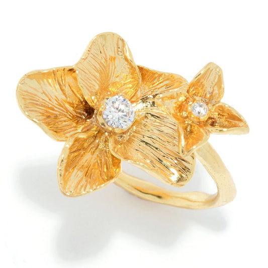 Brilliante Cubic Zirconia Double Flower Bypass Ring