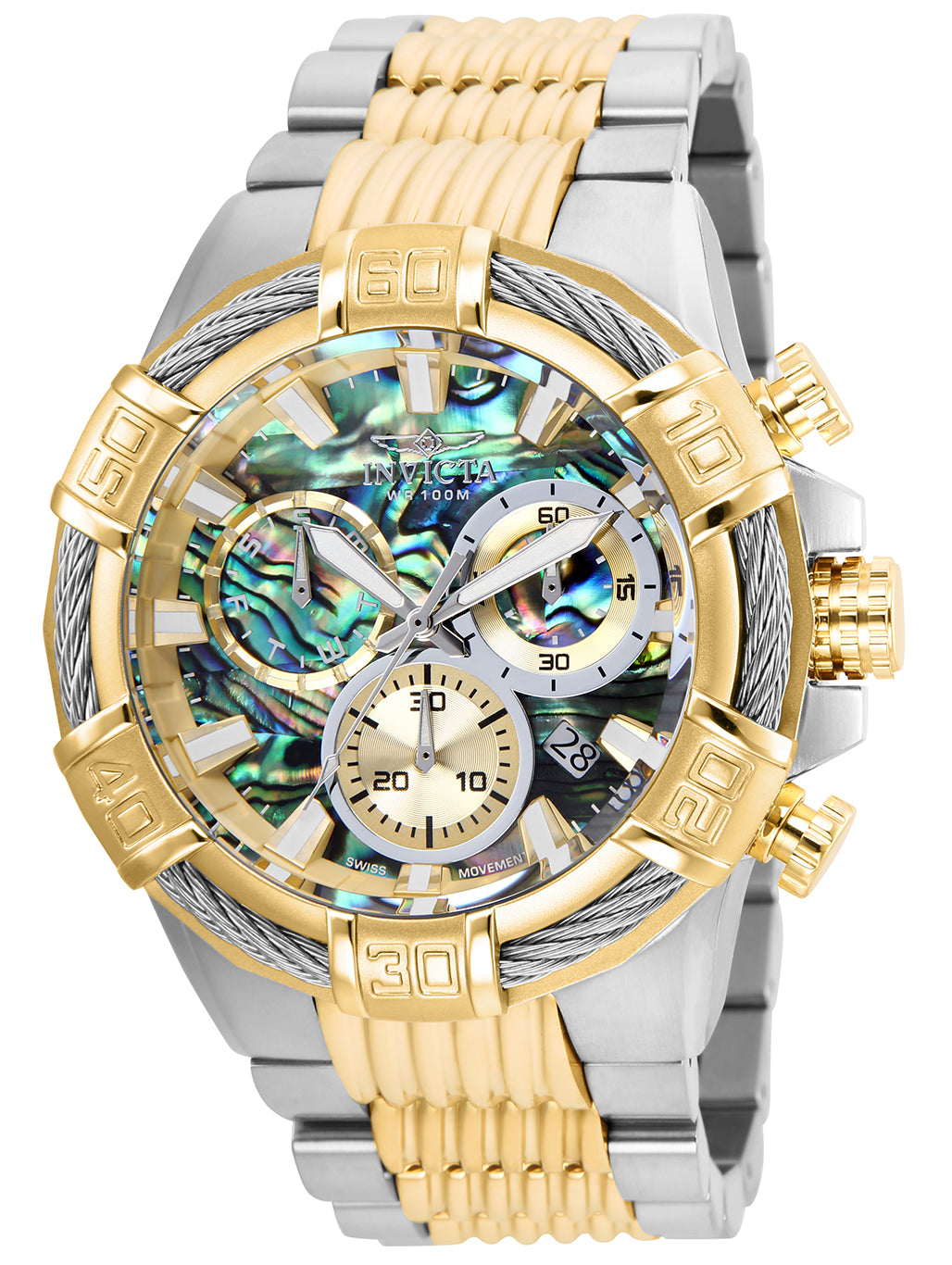 Invicta Men's 51mm Bolt Quartz Chronograph Abalone Dial Twisted Cable Bracelet Watch
