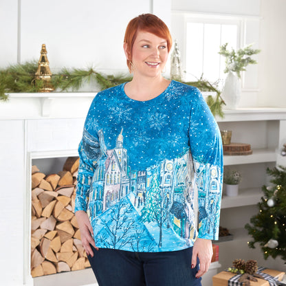Christopher & Banks Winter Scenic Print Long Sleeve Tee