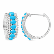 Sterling Silver Sleeping Beauty Turquoise & White Zircon Border Hoop Earrings