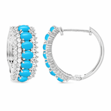 Sterling Silver Sleeping Beauty Turquoise & White Zircon Border Hoop Earrings