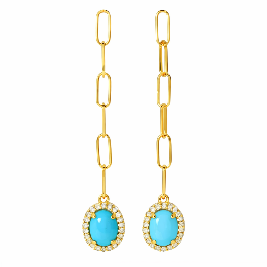 Sterling Silver 9x7mm Sleeping Beauty Turquoise Paperclip Dangle Earrings