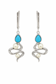 Sterling Silver Sleeping Beauty Turquoise & Pearl Snake Drop Earrings