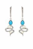 Sterling Silver Sleeping Beauty Turquoise & Pearl Snake Drop Earrings