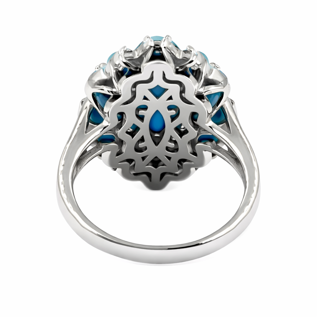 Sterling Silver 10x5mm Marquise Sleeping Beauty Turq Round Halo Ring