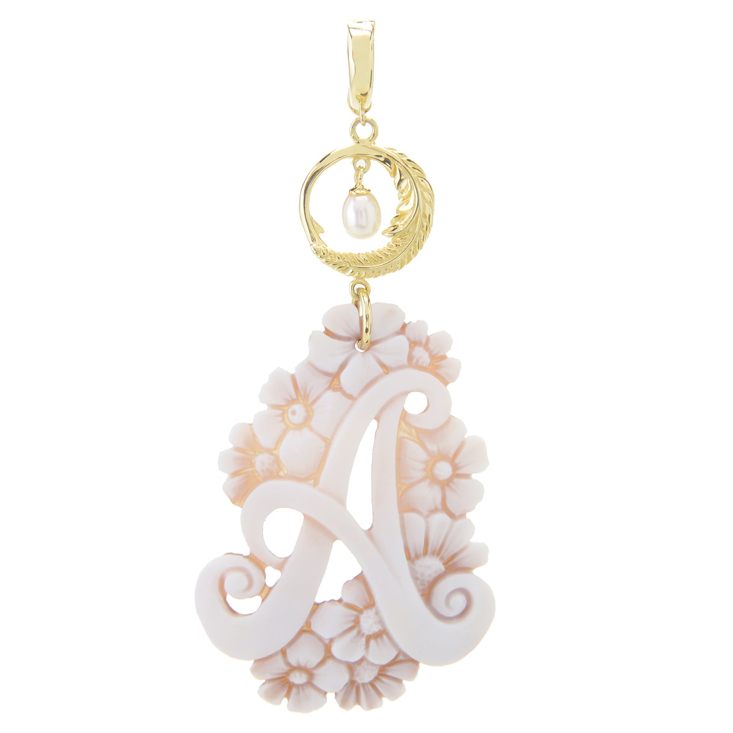 Cameo Italiano 18K Gold Plated Flower-Detailed Cameo Initial Pendant