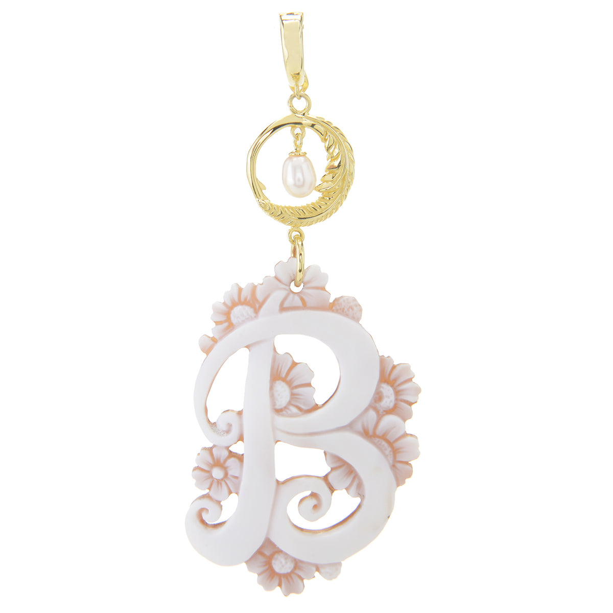 Cameo Italiano 18K Gold Plated Flower-Detailed Cameo Initial Pendant