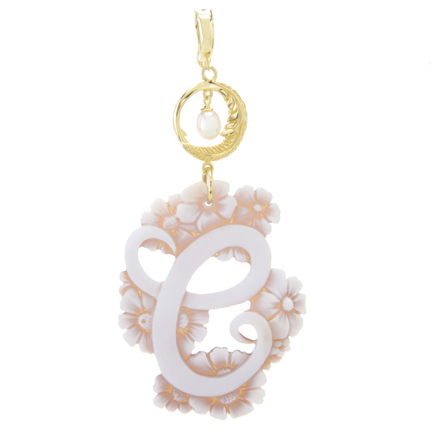 Cameo Italiano 18K Gold Plated Flower-Detailed Cameo Initial Pendant