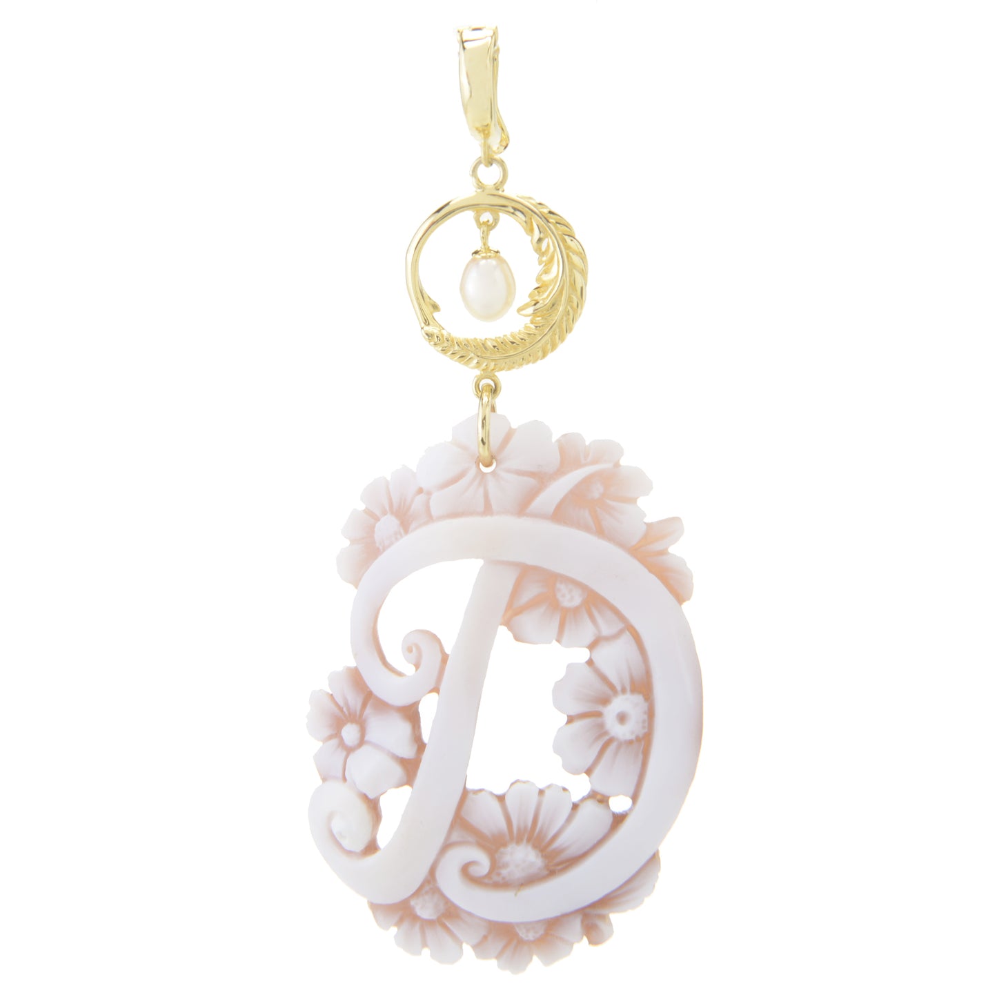 Cameo Italiano 18K Gold Plated Flower-Detailed Cameo Initial Pendant