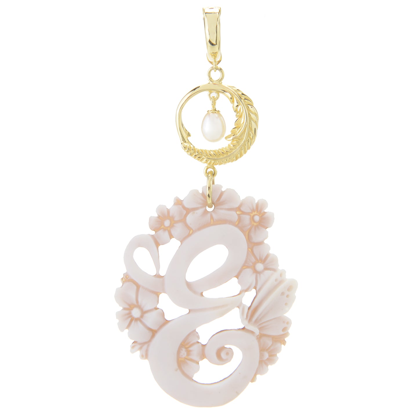 Cameo Italiano 18K Gold Plated Flower-Detailed Cameo Initial Pendant