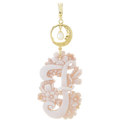 Cameo Italiano 18K Gold Plated Flower-Detailed Cameo Initial Pendant