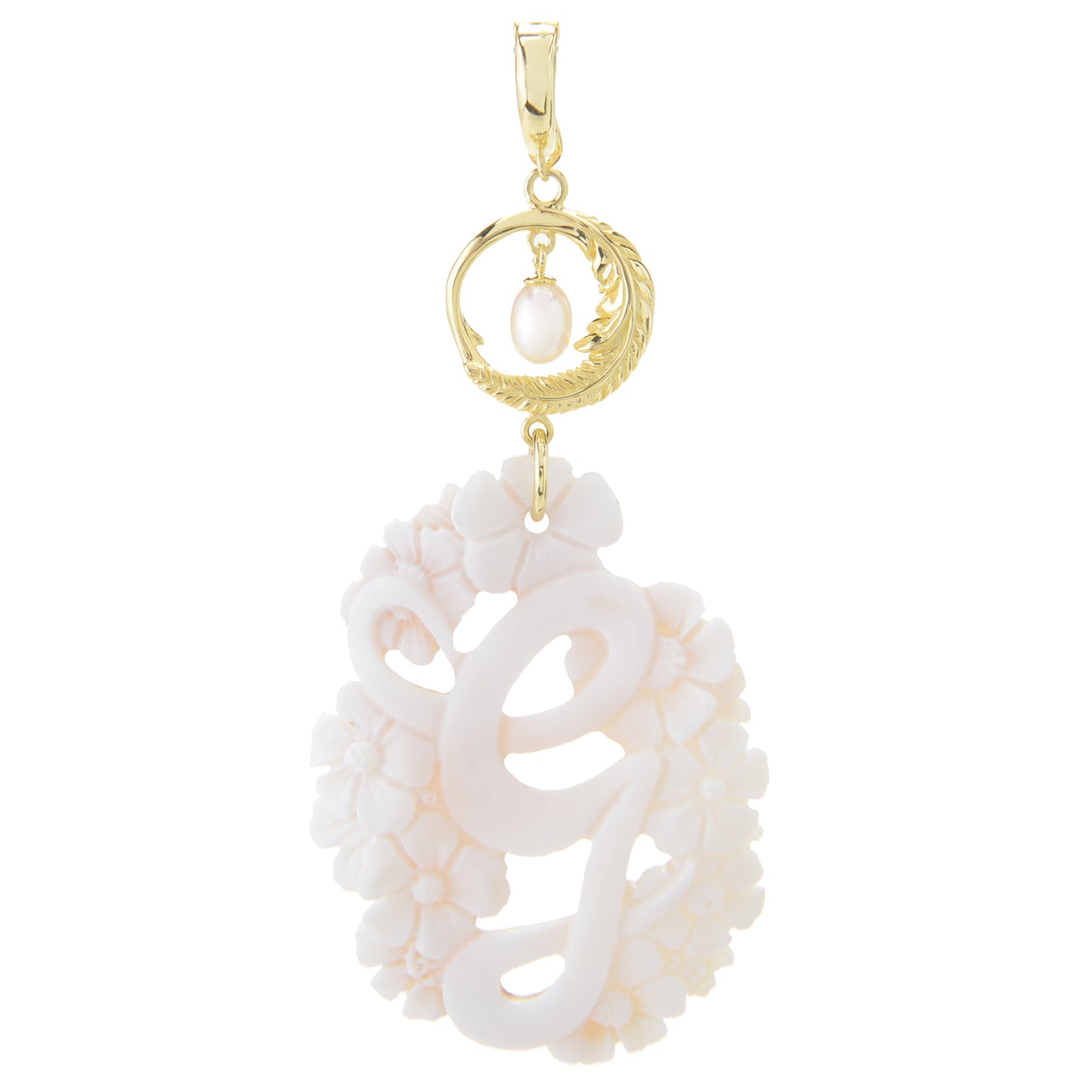 Cameo Italiano 18K Gold Plated Flower-Detailed Cameo Initial Pendant