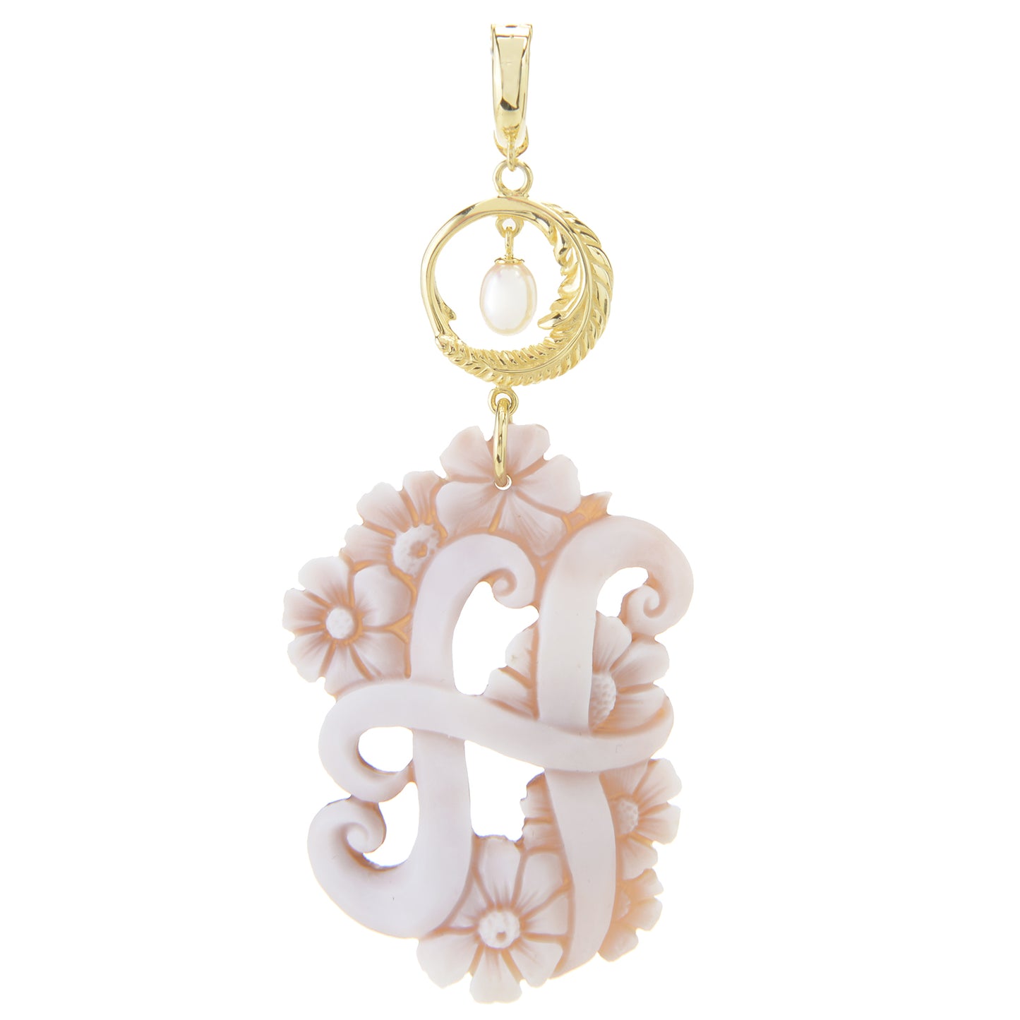 Cameo Italiano 18K Gold Plated Flower-Detailed Cameo Initial Pendant