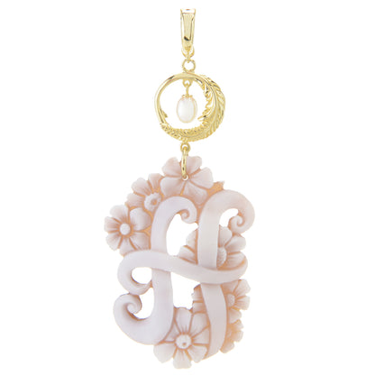 Cameo Italiano 18K Gold Plated Flower-Detailed Cameo Initial Pendant