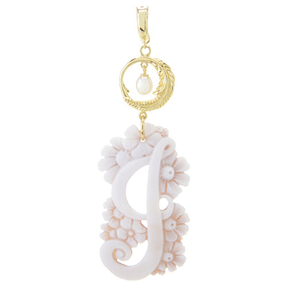 Cameo Italiano 18K Gold Plated Flower-Detailed Cameo Initial Pendant