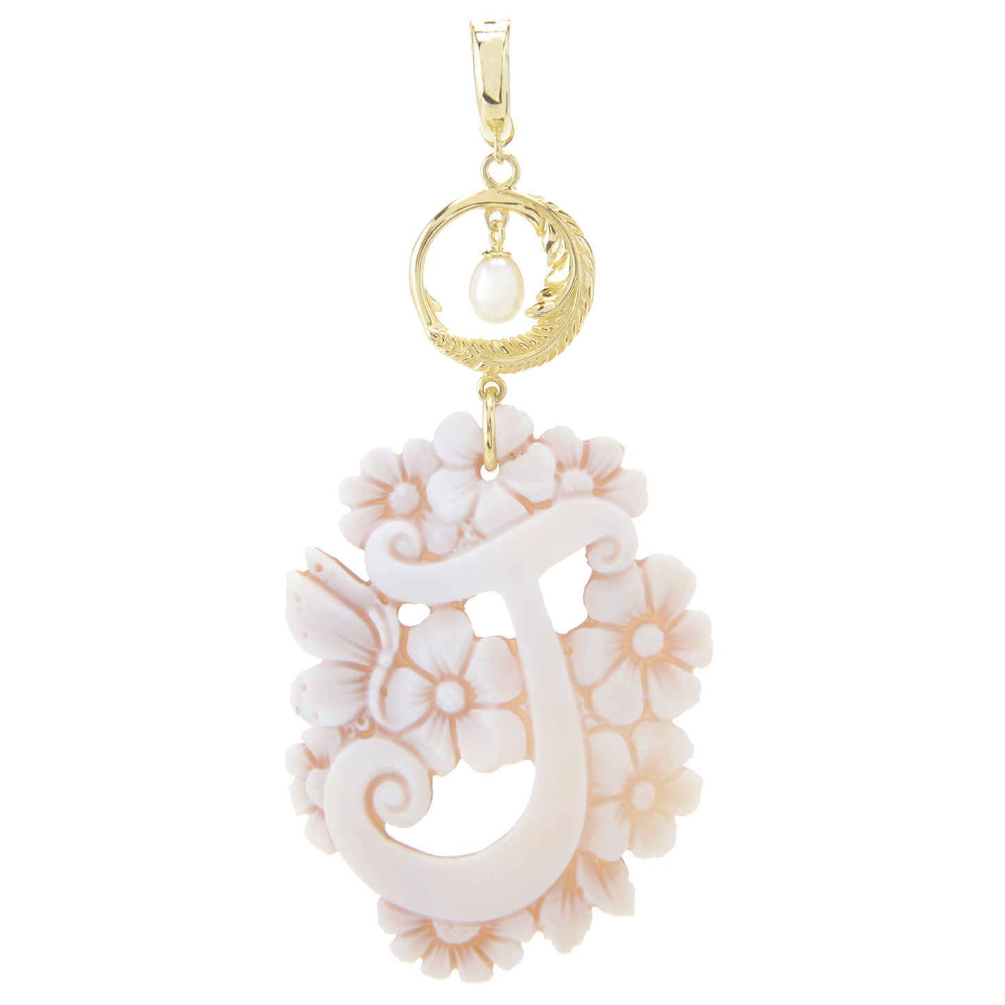 Cameo Italiano 18K Gold Plated Flower-Detailed Cameo Initial Pendant