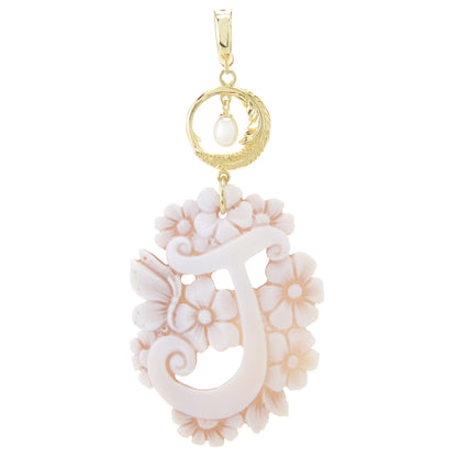 Cameo Italiano 18K Gold Plated Flower-Detailed Cameo Initial Pendant
