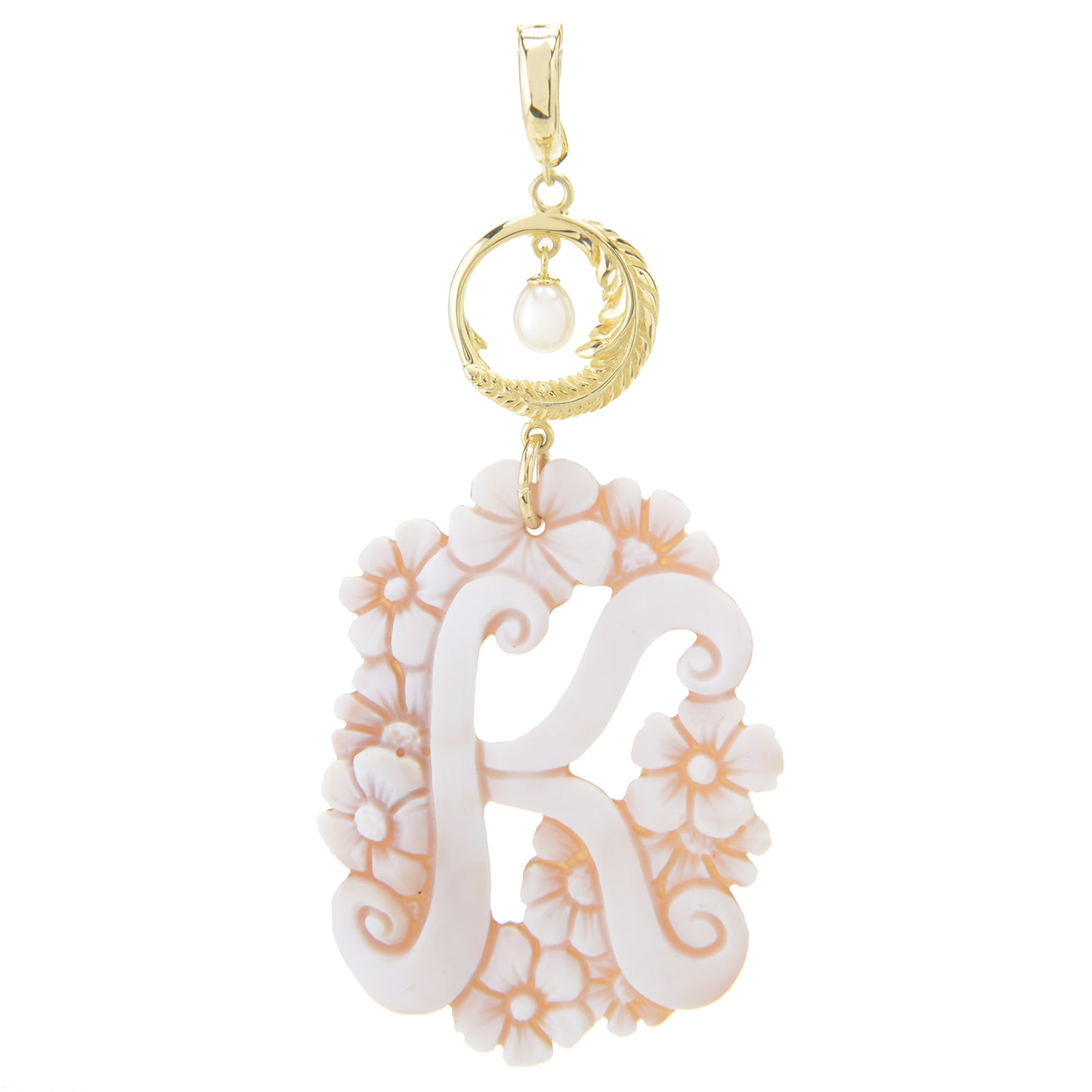 Cameo Italiano 18K Gold Plated Flower-Detailed Cameo Initial Pendant
