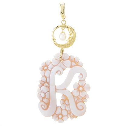 Cameo Italiano 18K Gold Plated Flower-Detailed Cameo Initial Pendant