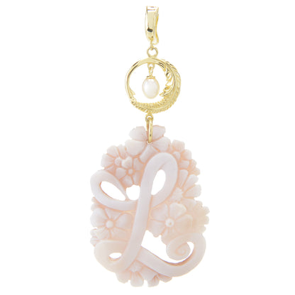 Cameo Italiano 18K Gold Plated Flower-Detailed Cameo Initial Pendant