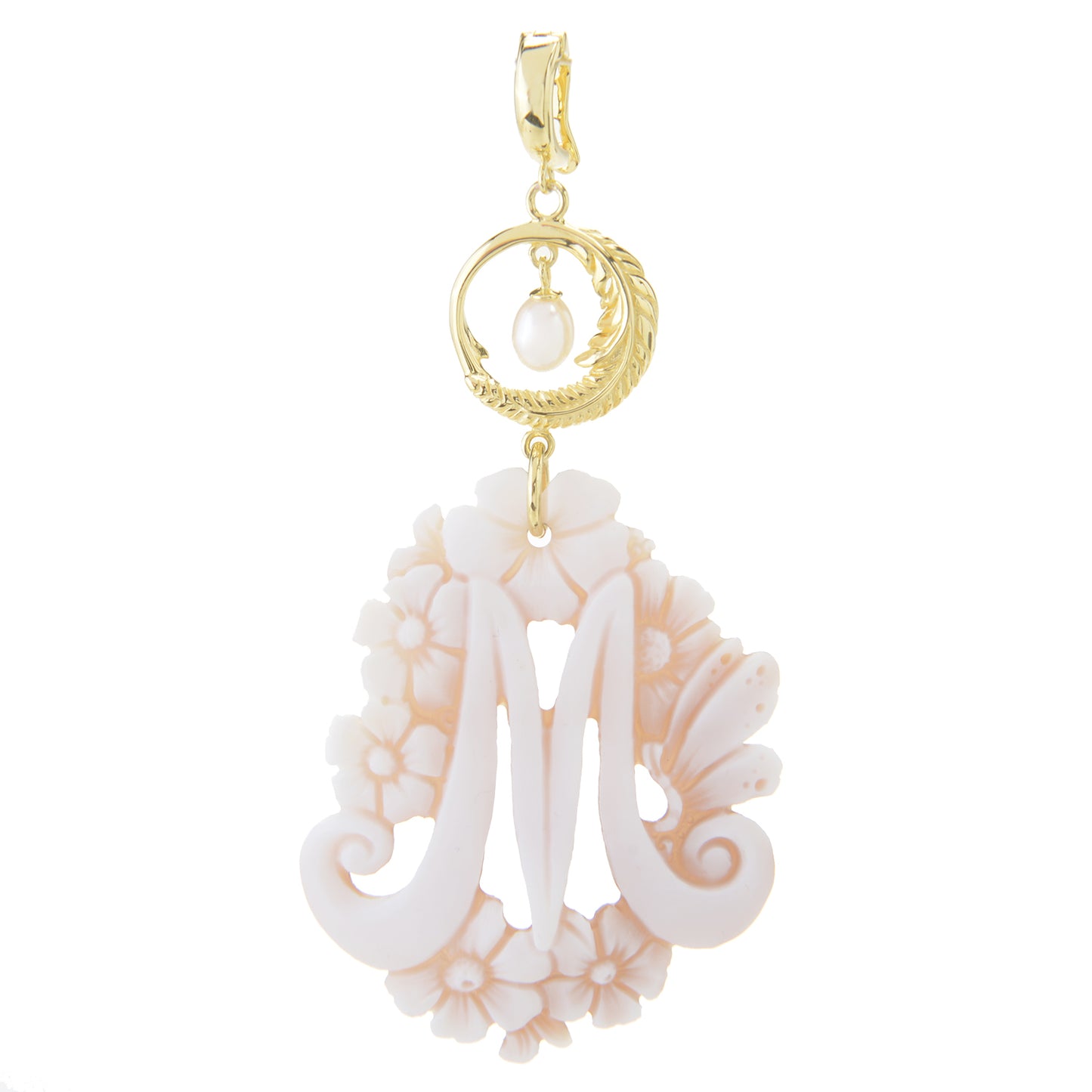 Cameo Italiano 18K Gold Plated Flower-Detailed Cameo Initial Pendant