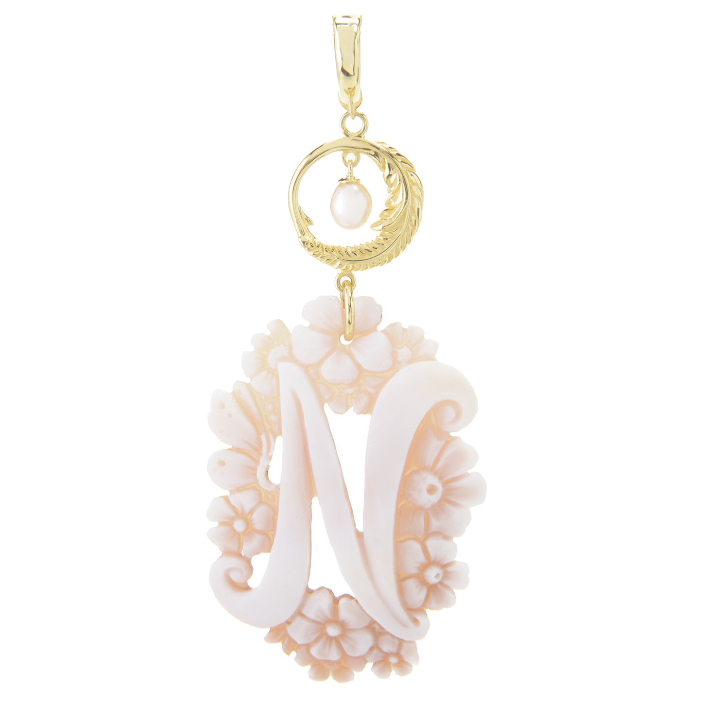 Cameo Italiano 18K Gold Plated Flower-Detailed Cameo Initial Pendant